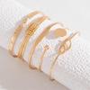 5pcs/set Glossy Alloy Bangle, Minimalist Geometric Round Retro Trendy Knotted Open Cuff Bracelet Set For Women