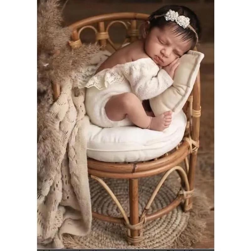 Basket Chair Infant Photo Baby Girl Boy Posing Bed Background Photography Accessor Newborn Photography Props Retro Rattan