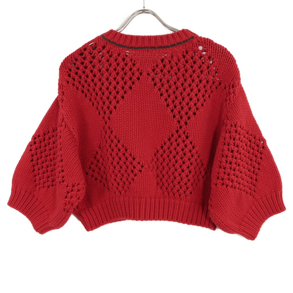 Brunello Cucinelli Red Cropped Cotton Knit Tops S RedUsed