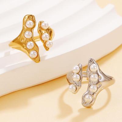 Stainless Steel Baroque Pearl Open Ring for Women: Versatile and Irregular Hand Jewelry