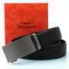 Men's Genuine Leather Belt with Brushed Automatic Buckle and Customizable Laser Logo for Formal Wear