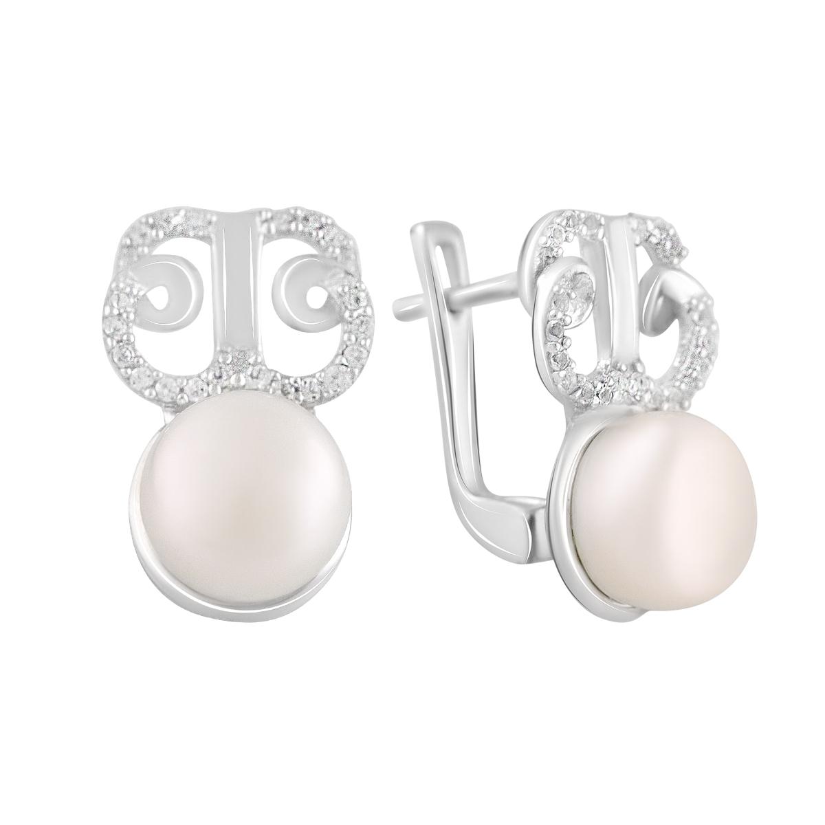 

Срібні сережки з перлами і фіанітами. (2123576) білий