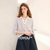 Chuyu Women's French Style Striped Polo Long Sleeve T-shirt