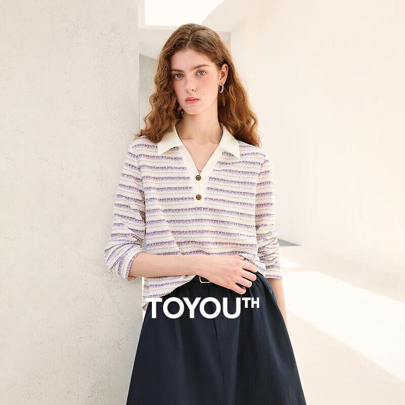 Chuyu Women's French Style Striped Polo Long Sleeve T-shirt