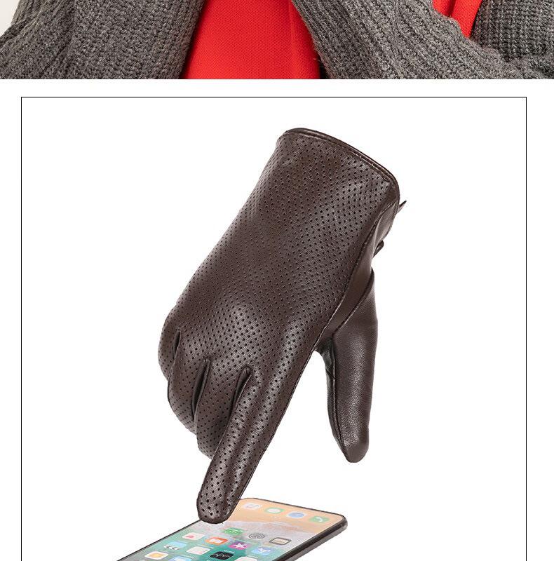 Men's Thin Genuine Leather Driving Gloves - Perforated Sheepskin, Touchscreen, Spring/Autumn.
