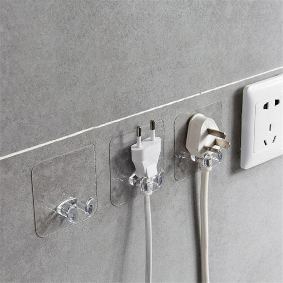 10/20Pcs Wall Mounted Storage Hooks Cord Holder Transparent Easy to Install Adhesive