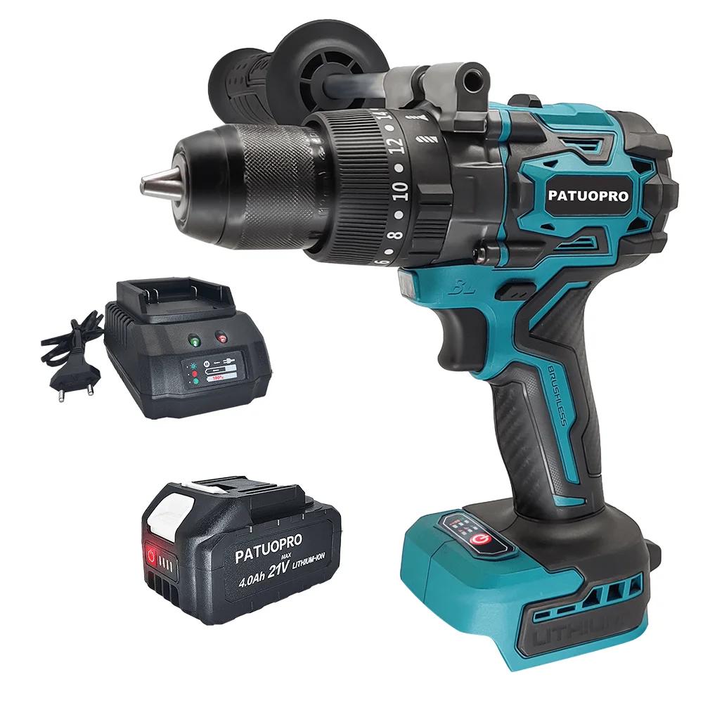 PATUOPRO 13mm Brushless Electric Drill 220Nm Cordless Screwdriver 3-Function Ice Drill Power Tool For Makita 18V Battery
