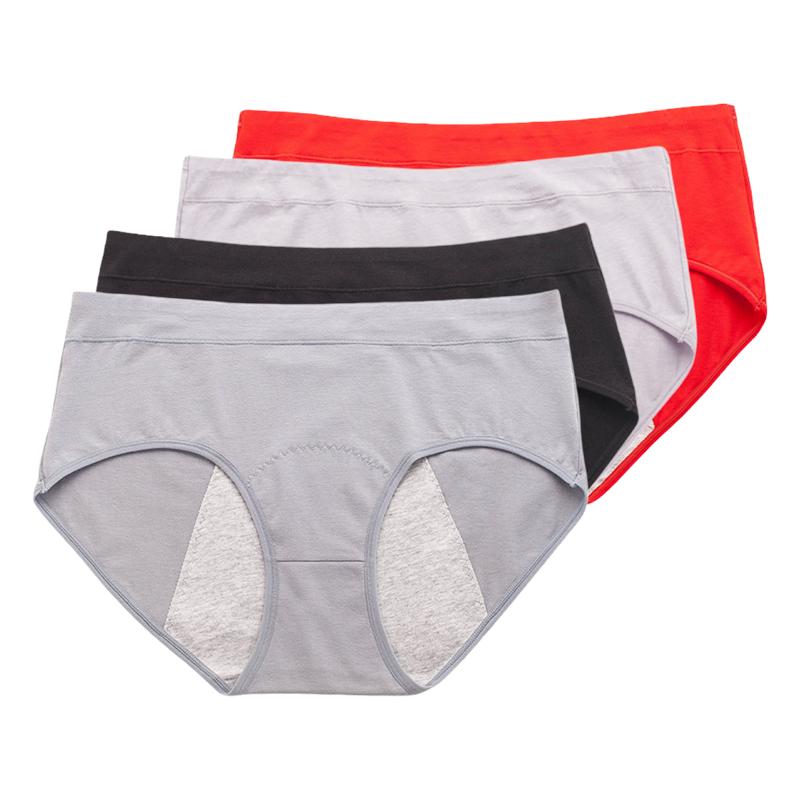 4 Pack Women Cotton Mid Waist Period Panties Leakproof Breathable Comfort Briefs Ladies Underwear