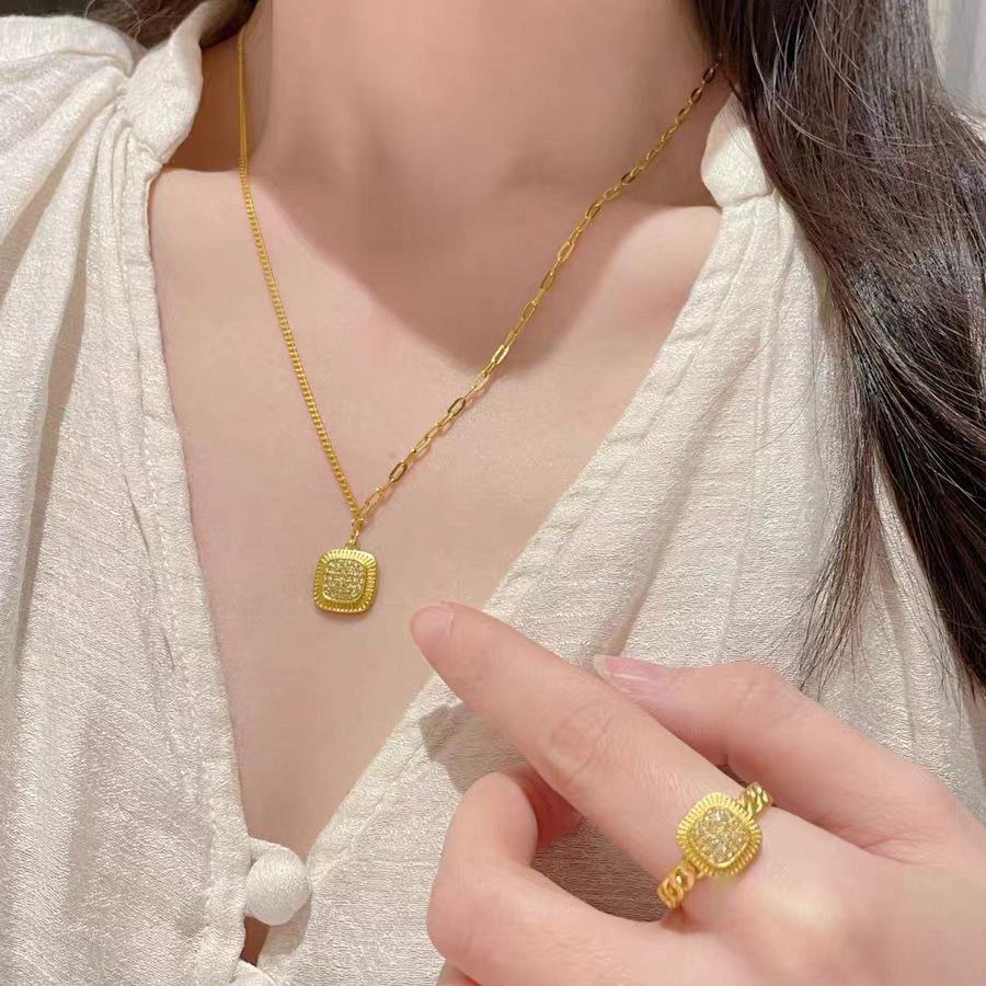 Gold-Plated Brass Jewelry Set: Vietnamese Sand Gold Necklace, Bracelet, & Ring for Women