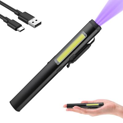 Yalanme LED Penlight Work Light, COB UV 3-Way Lighting, USB Rechargeable, Magnetic, Lightweight, Compact, for Inspection, Counterfeit Prevention, Mine