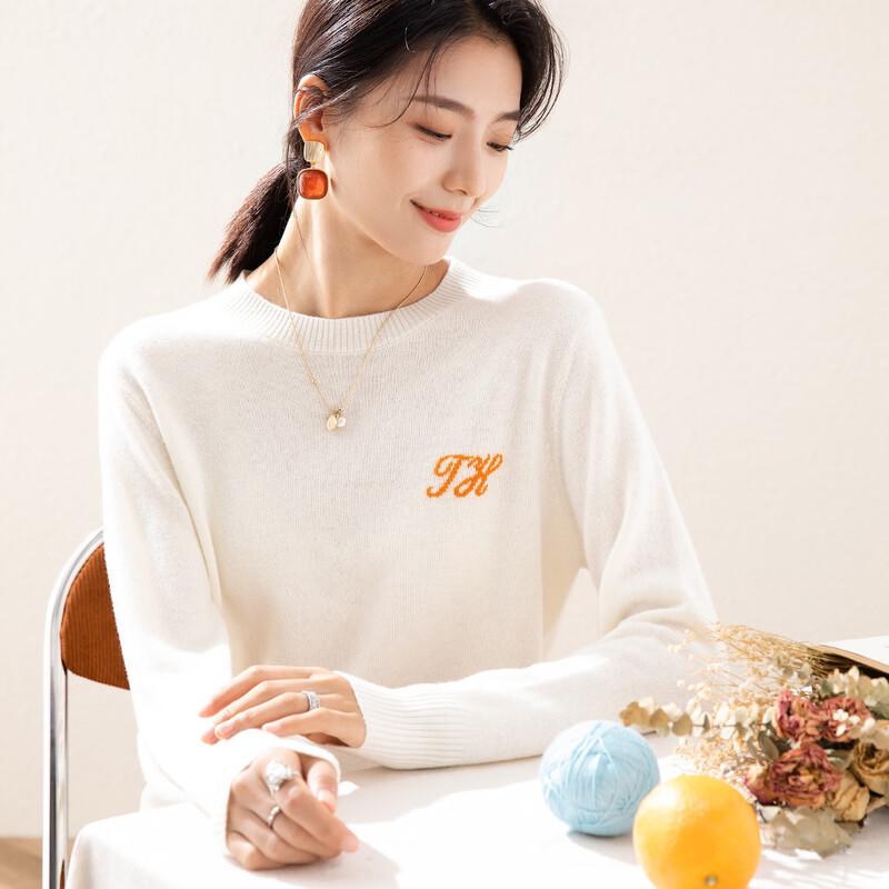 

TUHUANG Women s Pure Wool Jacquard Round Neck Sweater XL