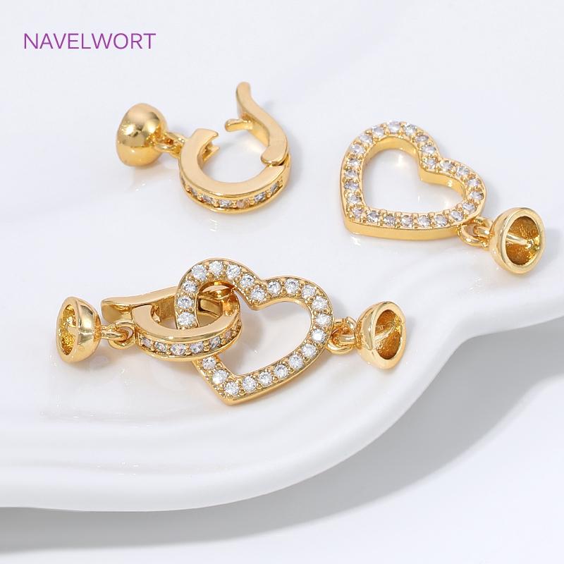 18K Gold Plated Heart-shaped Pearl Clasps For Bracelets Making,Brass Zircon Connector Clasps,Locks For Jewelry,DIY Accessories