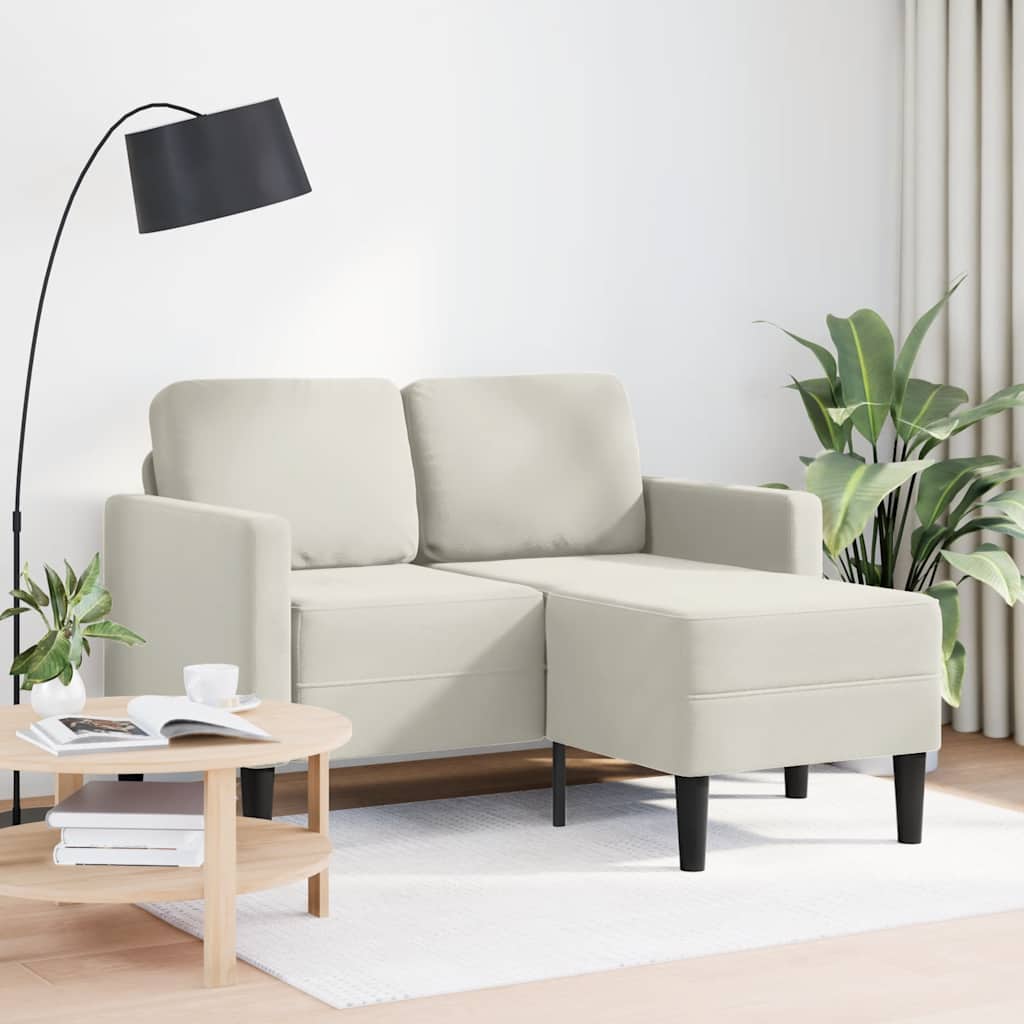 2 Seater Sofa with Chaise Longue L Shaped Cream 125 Cm Velvet