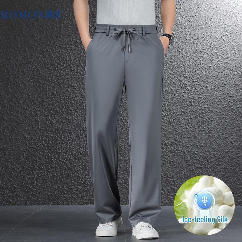 Romon Men s Thin Mulberry Silk Blend Casual Sports Pants 6XL