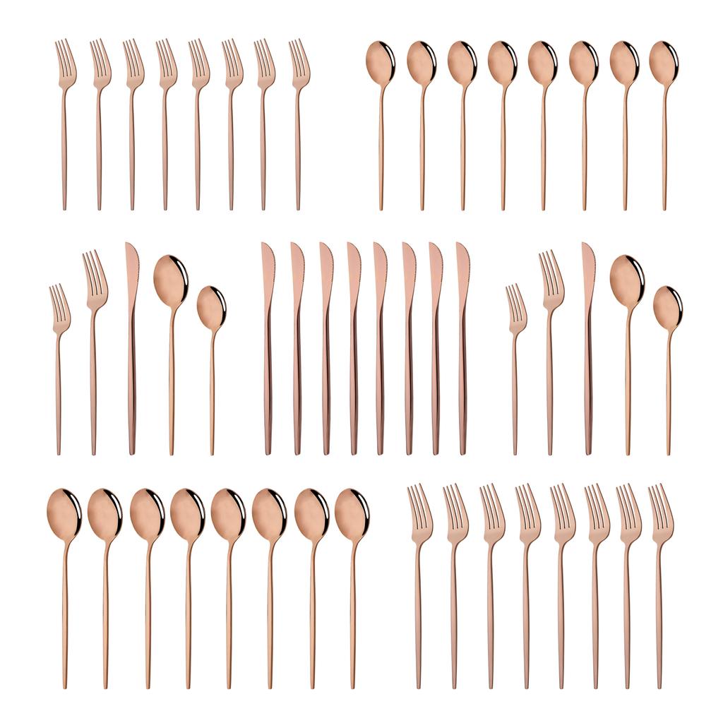 10People Black Silver Flatware Cutlery Set Knife Dessert Fork Spoon Dinnerware Stainless Steel Tableware Set Party Kitchen Tool