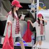 Girls' Korean Style Summer Striped Shawl T-shirt & Denim Shorts Set for Big Kids