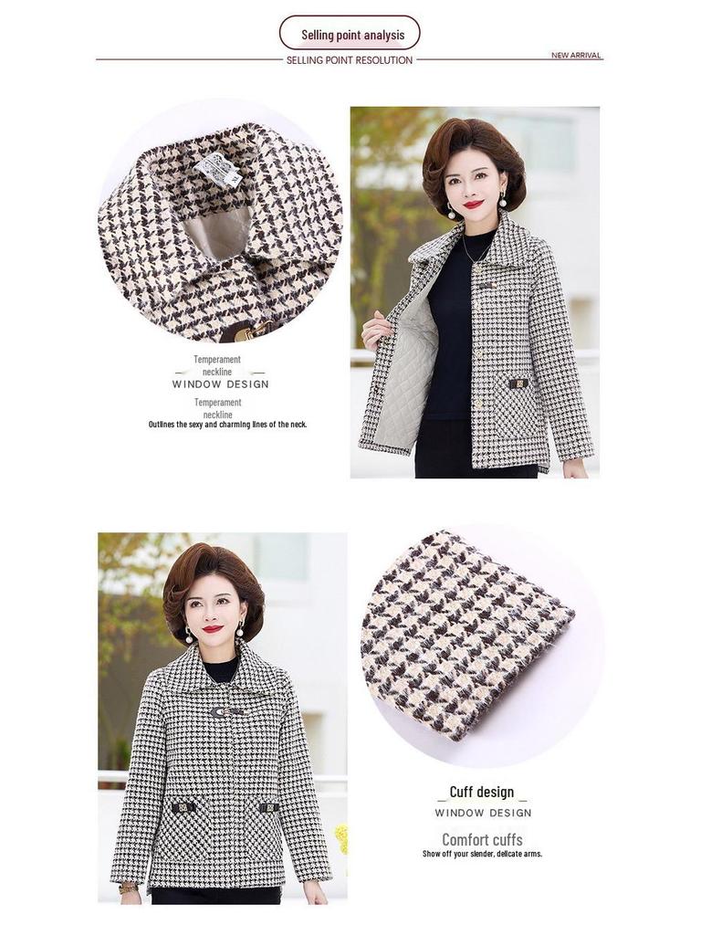 2025 Fashionable Plaid Woolen Jacket for Women, Perfect for Middle-Aged Moms and Seniors