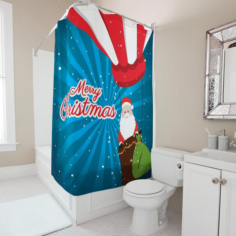 Tu Christmas Shower Curtain Santa Claus Holiday Festive Bathroom Decor Waterproof Xmas Pattern Home Textile Gift Idea