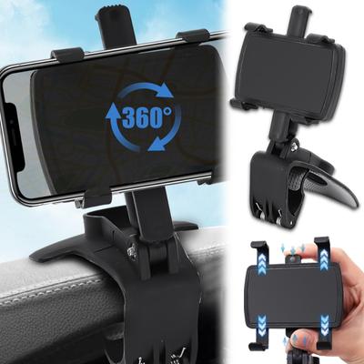 Car Sun Visor Phone Holder Clip 3-7inches Smartphone Universal Auto Instrument Panel Rearview Mirror 360° Rotation Phone Holder