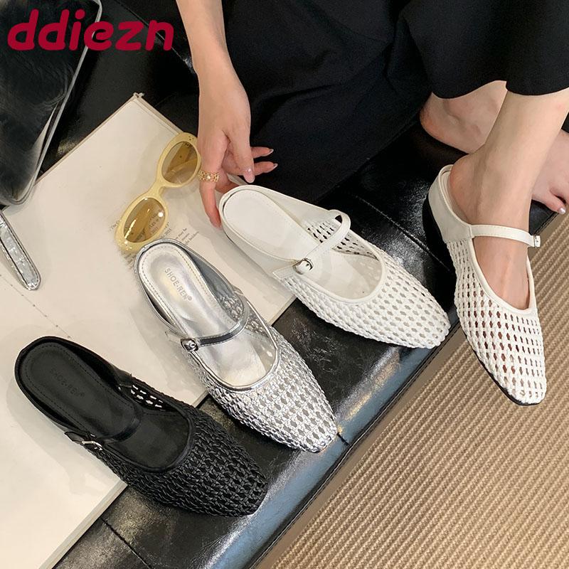 Fashion Fashion Weave Ladies Flats Mary Janes Shoes Summer Spring Casual Female Buckle Footwear Women Flats Slides Shoes Mules