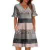 Women A Line Sun Dress Short Sleeve V Neck Printed Dress With Pockets
