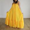 Maxi Dress Backless Casual Floor-length Solid Color Big Swing Strap Pocket Sling Dress for Beach