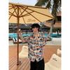 Summer Retro New Cuban Collar Floral Shirt Men's Loose Hong Kong Style Hawaiian Couple Beach Short Sleeve Top