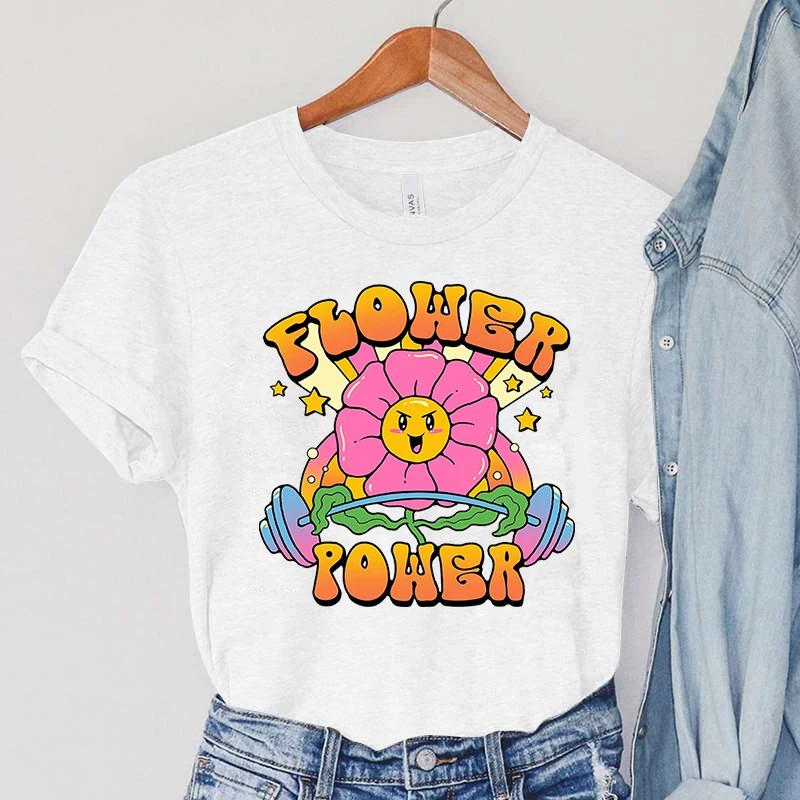 Power of Flowers Printed T Shirt Harajuku Hip Hop Funny Tee Women Streetwear Tshirt Top for Sweet Girls T-shirt Ladies Clothing
