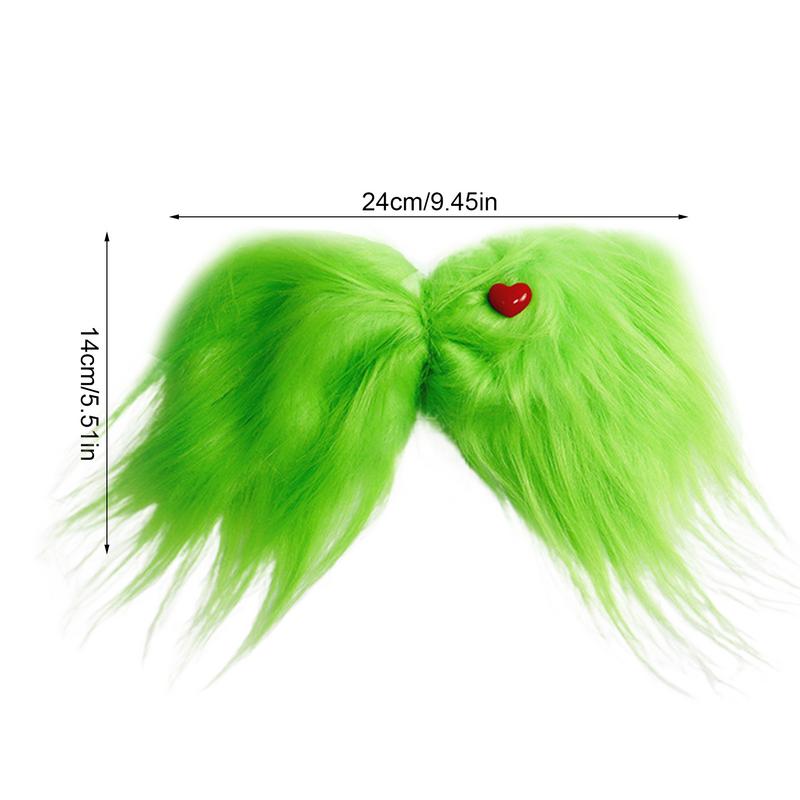 Green Hair Bows Red Heart Green Furry Bow Clip Christmas Decorations Party Dress Up Costume Accessories For Birthday Holiday