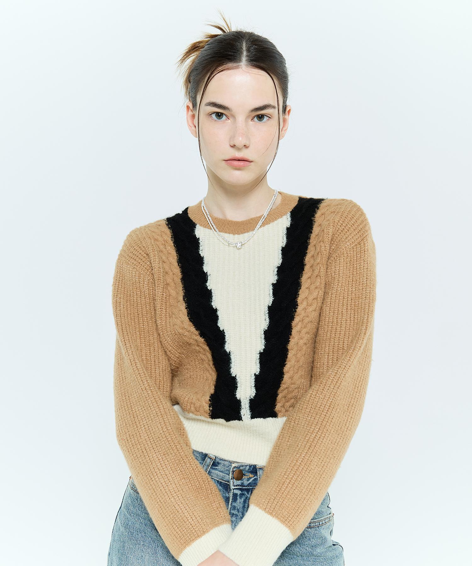 Latizen L6 Cable Color Knit(Brown) Brown/Free