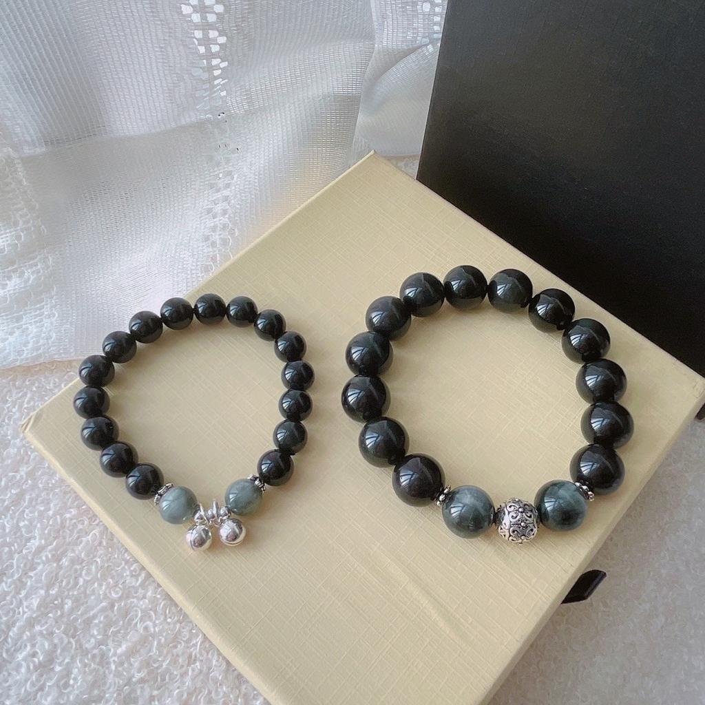 Heartfelt Bells Obsidian Bracelet for Couples, Original Niche Design, Gift for Boyfriend, Girlfriend, or Lover