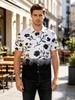 Men'S Casual Shirt with a Hawaiian Style, Featuring Black And White Floral Patterns, Short Sleeves, And a Loose Fit, Perfect for Vacation