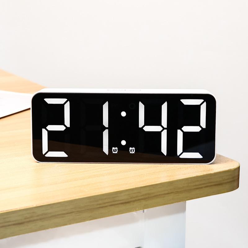 Nordic Style White Texture Alarm Clock Simple Rectangular Large Font Clock Two Sets of Alarm Clock
