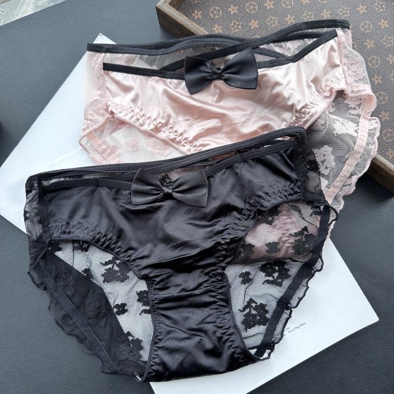 Ladies Spring and Summer Lovely Sexy Ice Silk Lace Cross Hollow Underwear