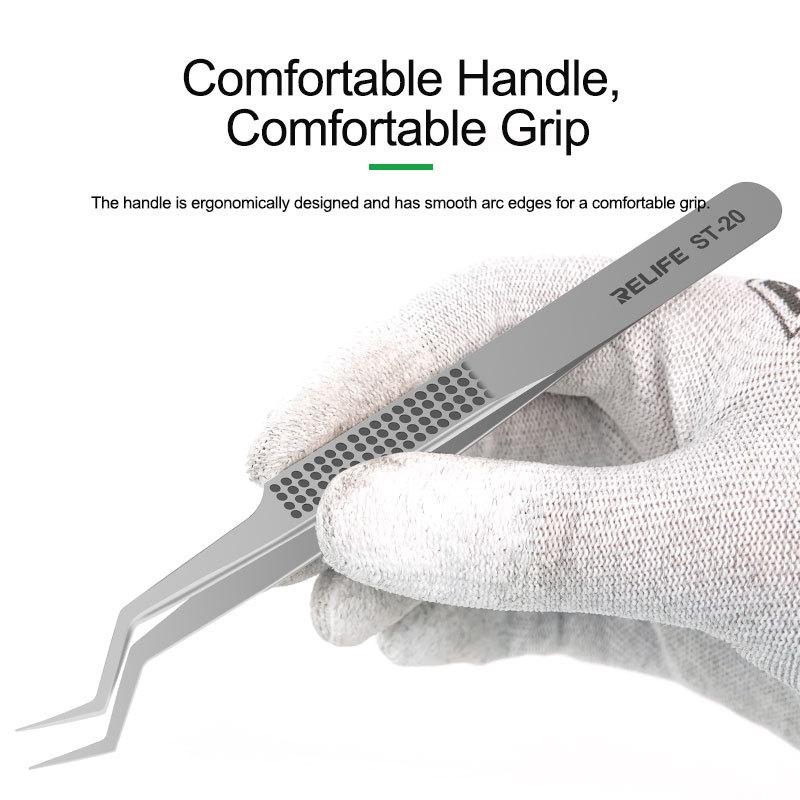 RELIFE ST-20 Precision Tweezers Curved Tips IC Chip Tin Placement Positioning for iPhone Samsung Mobile Phone Repair Tools