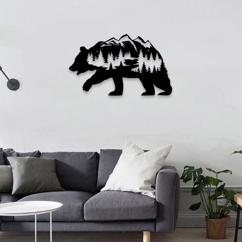 Metal Animal Bear Sign Wrought Iron Decor Hangable Pendant Crafts for Dormitory Room Wall Decoration