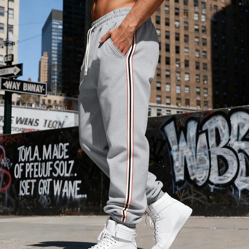 Men S Casual Loose Fleece Track Pants With 2 Stripes
