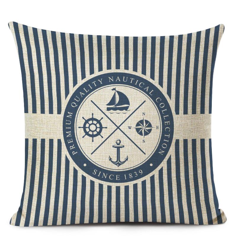 Blue Stripe Compass Boat Cushion Cover Nautical Style Decorative Cushions for Sofa Linen Pillow Case Home Decor Pillow Cover