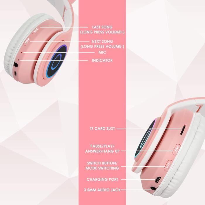 Casque Bluetooth - Sendowtek - B39 - Pliable - Micro intégré - Rose pour Enfants
