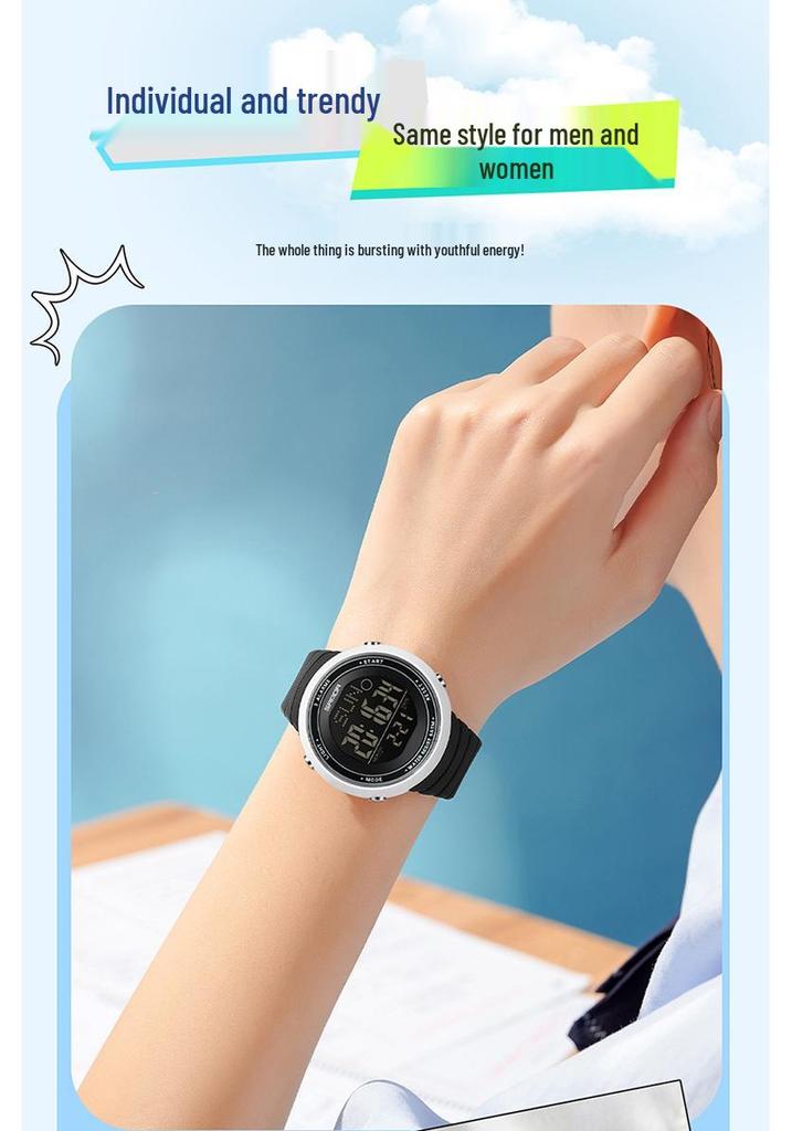 Sanda Large Dial Luminous Waterproof Sports Watch with Multi-function Alarm for Students