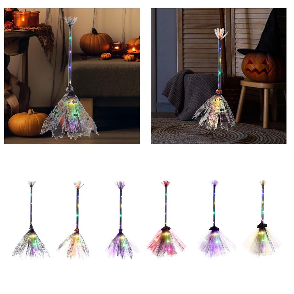 Halloween Lighted Witch Broom Costume Accessory 65cm Long Decorative Home Decor