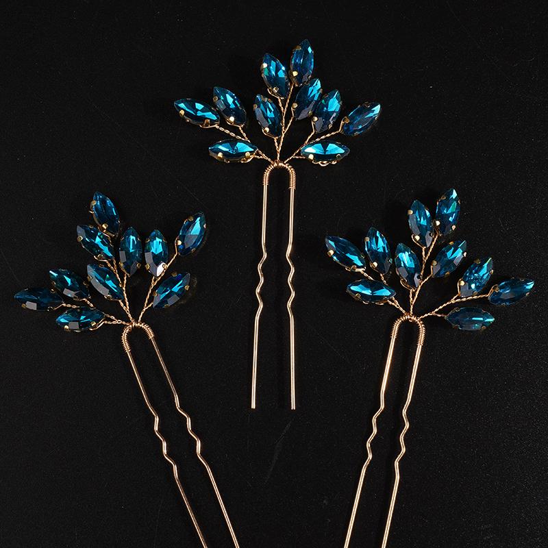 13Colors Fashion Rhinestone Bridal Hairpins 3PCS Headpiece for Wedding Hair Accessories Handmade Vintage Party Tiaras Headdress