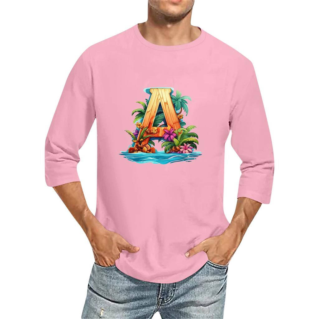 Camiseta de manga tres cuartos con cuello redondo y color liso para hombre