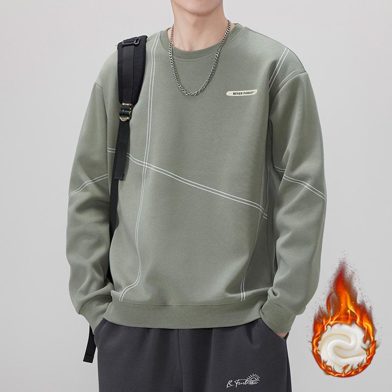 Men's 2025 Autumn/Winter Velvet Thickened Pullover Hoodie - Round Neck, Long Sleeve, Casual Sports Top