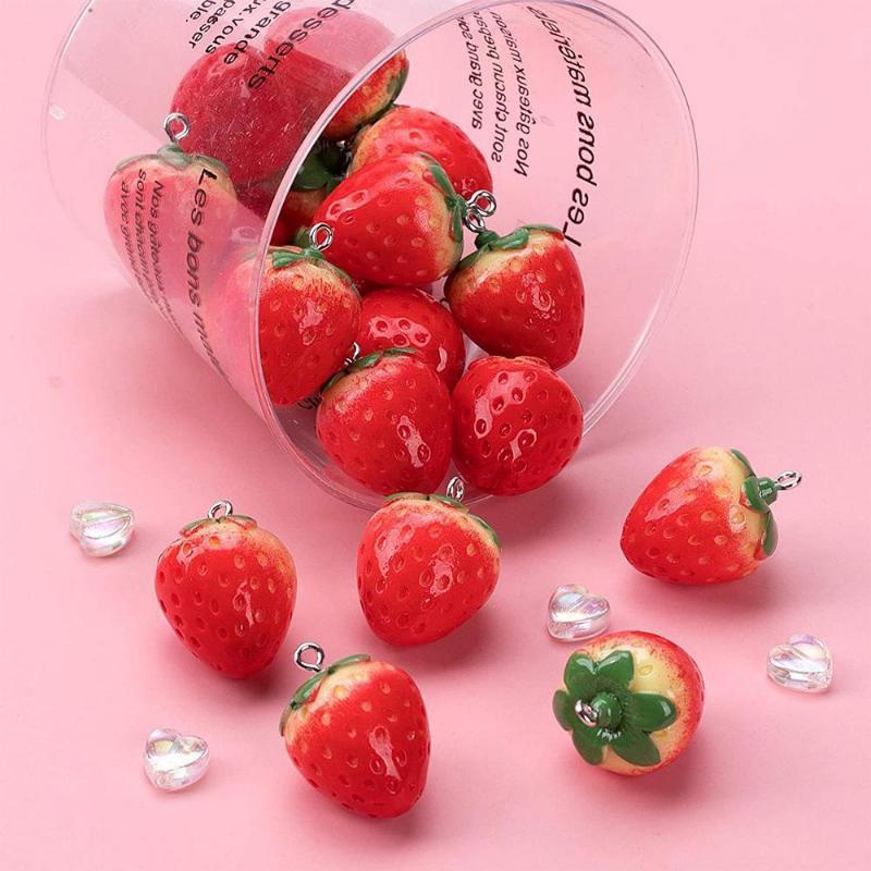 10PCS Simulation 3D Resin Fruit Pendant Sweet Strawberry Shape Pendant for DIY Jewelry Making Earring Necklace Keychains Accessories
