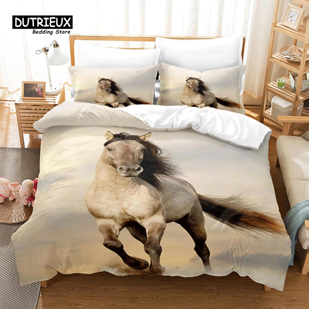 

Комплект постельного белья с изображением единорога и лошади, 3D-принт с изображением животных, пододеяльник с изображением скачущей лошади, покрывало Queen для мальчиков, подростков, взрослых, декор для спальни EU single(135x200cm)