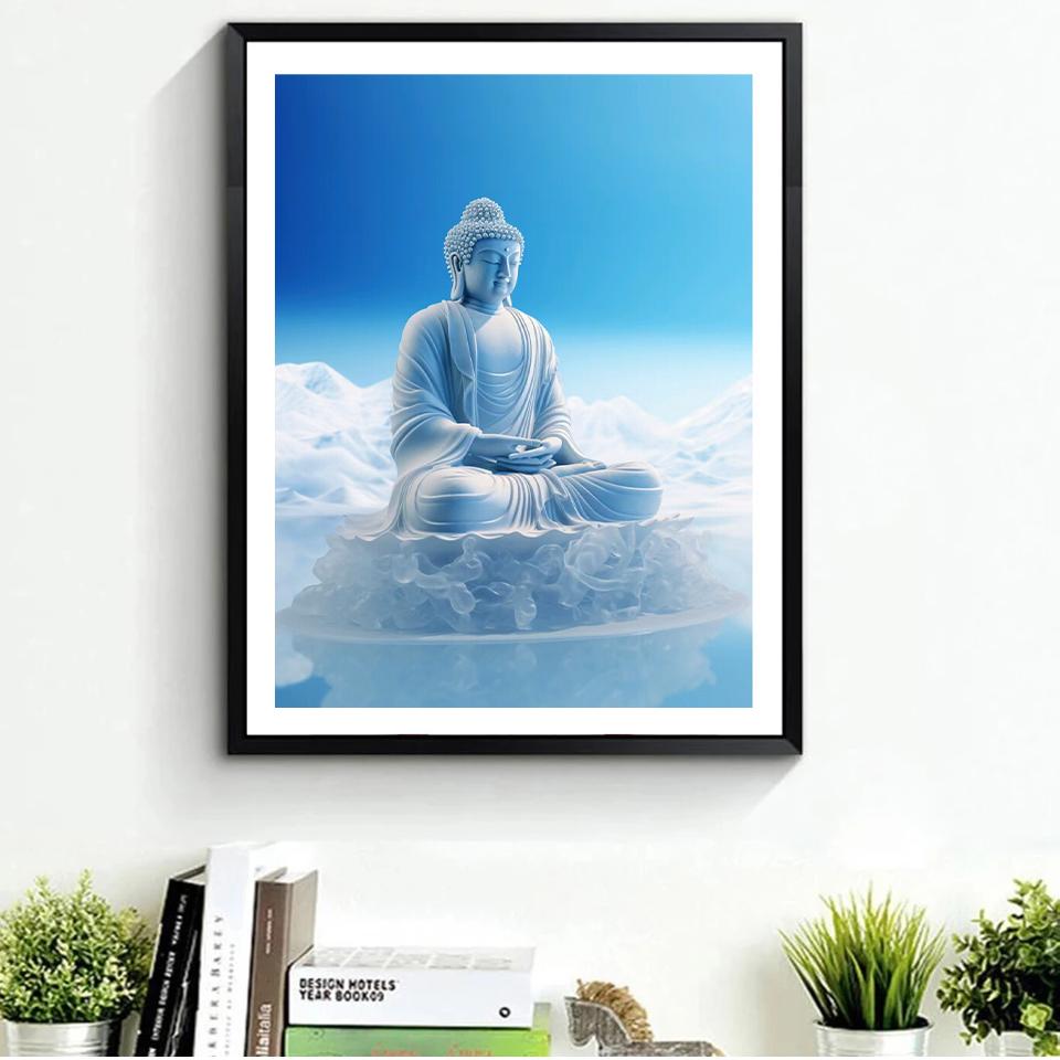 Farget Buddha-statue gjør-det-selv diamantmaleri broderi hel firkantet/rund diamant 5d korsbroderi mosaikk buddhistisk unnfangelse