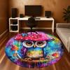 1pc Owl Mushroom Pattern Office Round Rugs, Under Chair Round Rugs for Living Room, Bedroom, Bathroom Decoration Carpet 091849