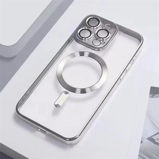 Plating Clear Magnetic Case For iPhone 17 16 15 12 13 14 Pro Max Plus For Magsafe Wireless Charger Shockproof Phone Cover