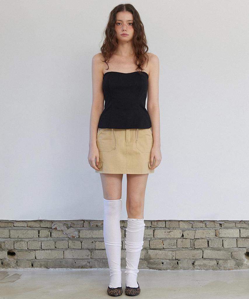 Lense Piping Fake Cargo Mini Skirt Beige